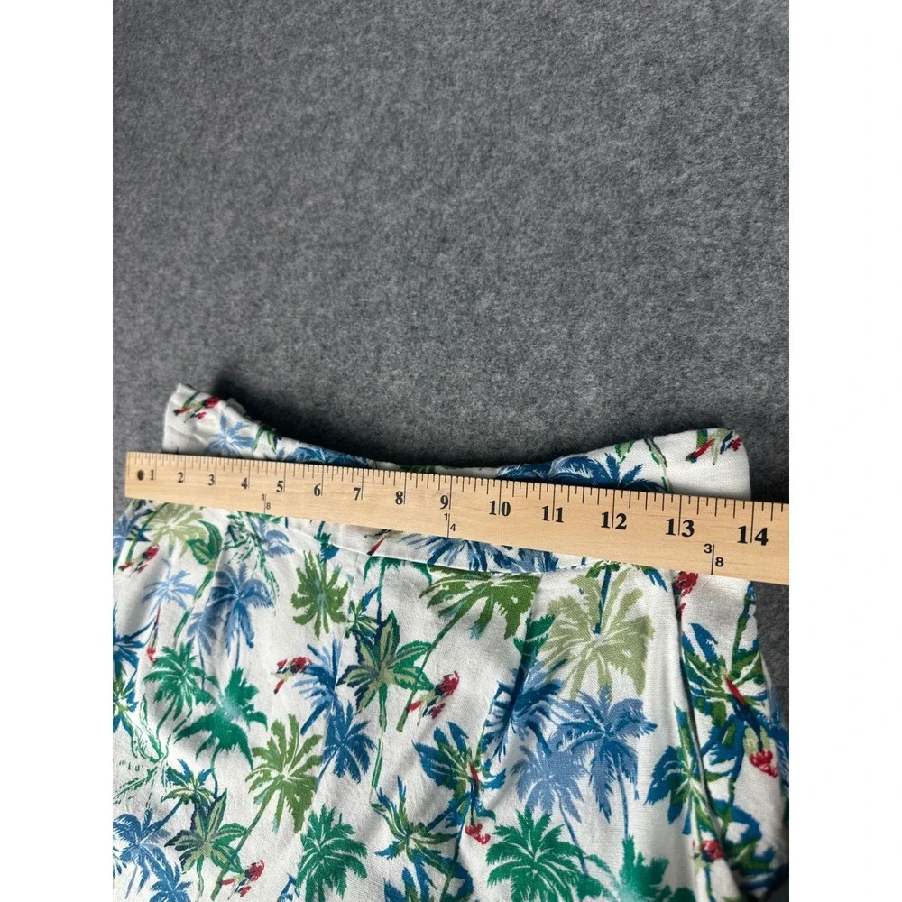 Monteau Los Angeles Tropical Palm Print Linen Blend Shorts White Blue‎ Green M